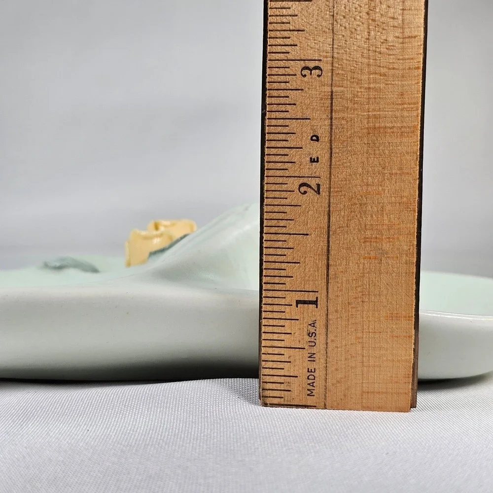 Vintage Ceramic Rose Trinket Dish Three Lobe Clover Jewelry Tray Celadon Green
